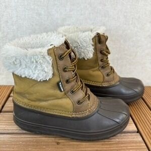Nautica Danube Youth Size 2 Waterproof Winter Boots Tan Brown Faux Fur Lined